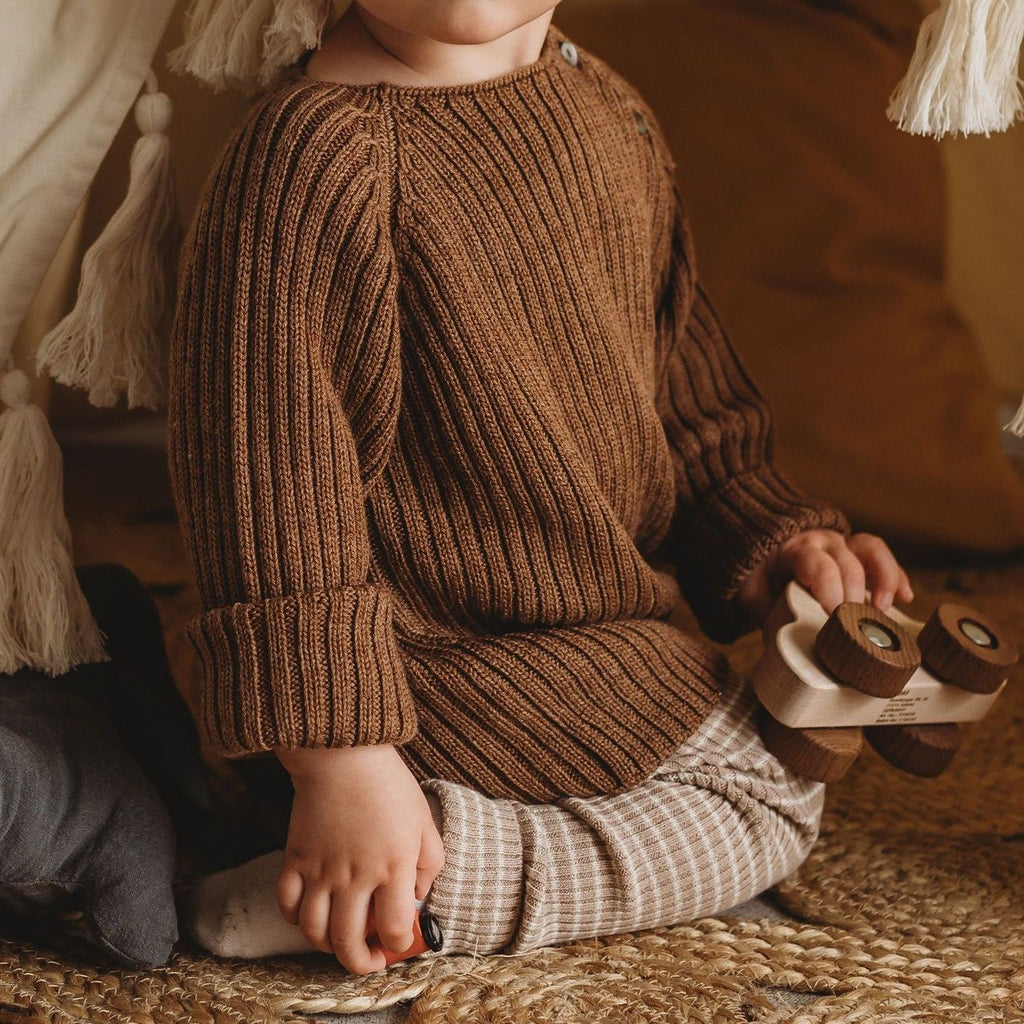 Merino Wool Ribbed Knitted Jumper - Almond Clothing Konges Sløjd 