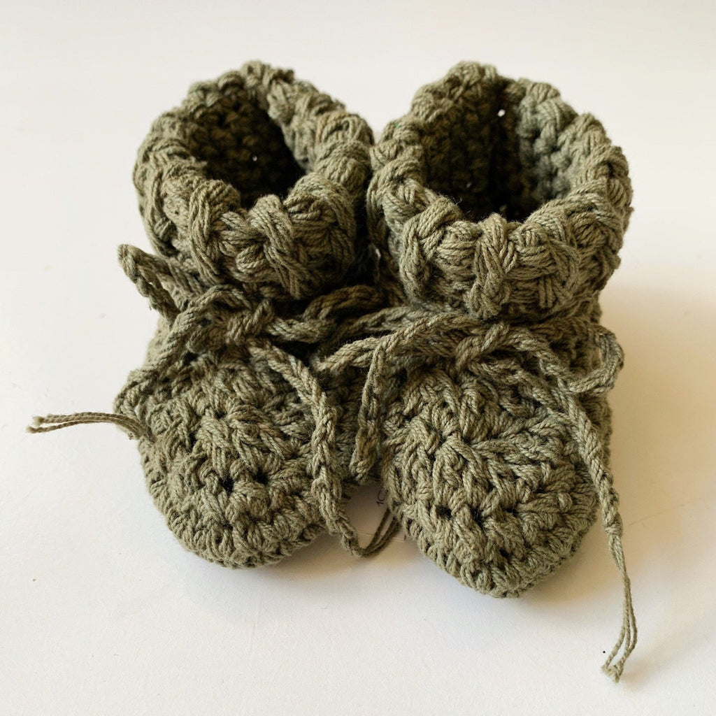 Cotton Tie Booties Footwear Gooseberry Fool Olive 0-6m 