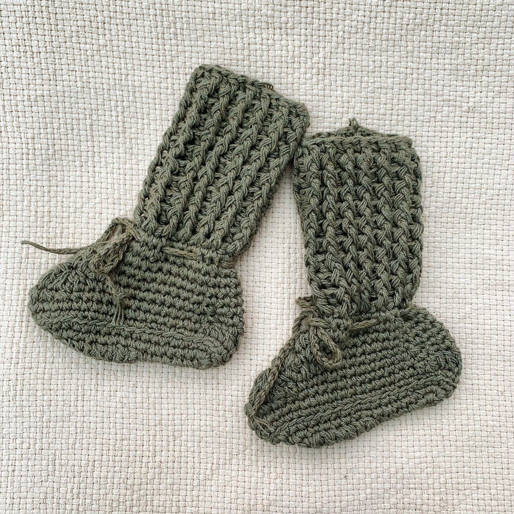 Tall Cotton Booties - Many Colours Footwear Gooseberry Fool Olive 0-6m 